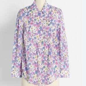 NEW Modcloth Button Down Top Floral Patch Long Sleeve White Purple S